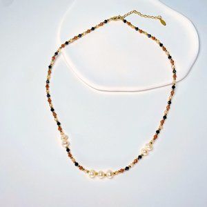 Beaded Lapis Lazuli, Goldstone Pearls Gemstones Choker Necklace Gold Plated